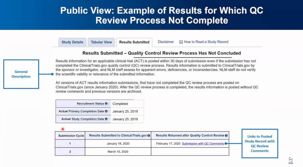 Public View: Example of Results for Which QC Review Process Not Complete